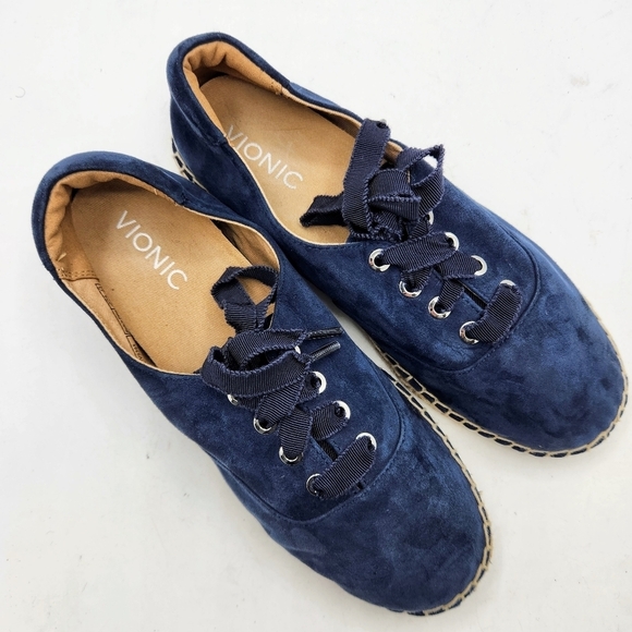 Vionic Lace Up Espadrille Flats Coast Sandy Suede Orthotic In Blue Size 7.5 - Picture 13 of 16